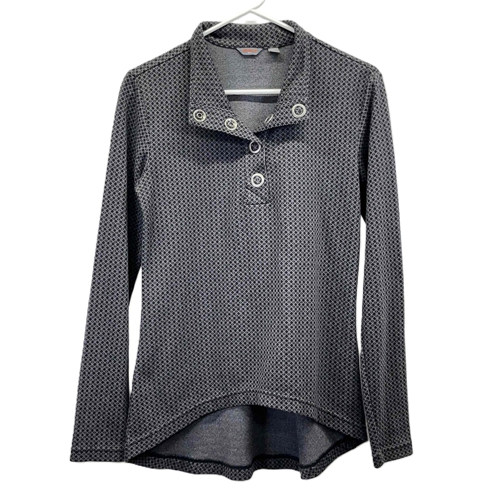 Merrell Gray Womens Indira Snap Placket Long Sleeve‎ Hi/Low Hem Pullover Medium